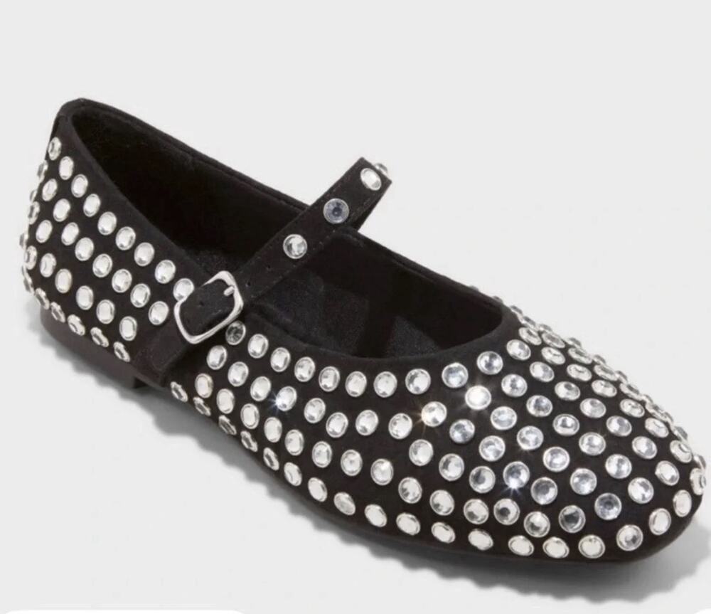Girls Art Class Black Rhinestone Mary Jane Flats Size 1 NWT
